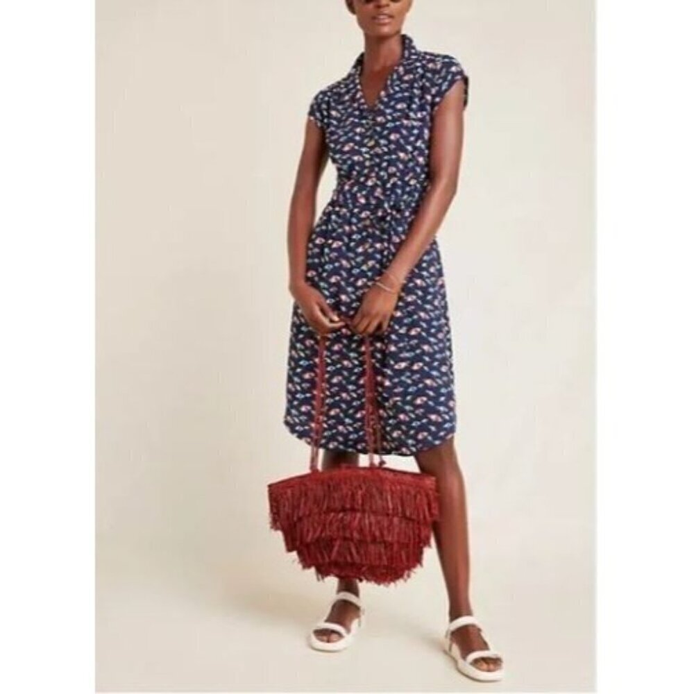 Maeve Anthropologie Shirt Dress Womens 2 Navy Blue Catherine Beach Umbrella